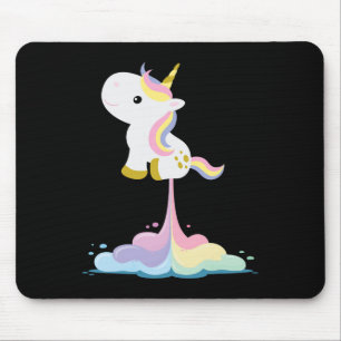 Alfombrilla De Ratón Nubes de arco iris de un cohete unicornio