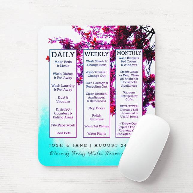 Alfombrilla De Ratón Nuevo horario de limpieza del hogar Fecha de matri (Con ratón)