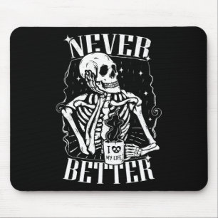 Alfombrilla De Ratón Nunca Mejor Skeleton Bebiendo Café Funny Skull