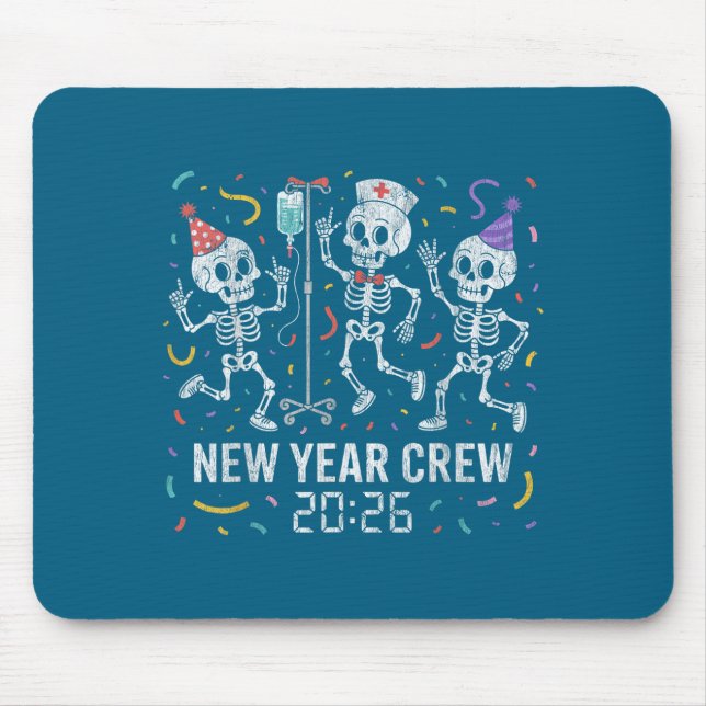 Alfombrilla De Ratón Nurse Skeleton New Year Crew 2026 Funny Er Icu Par (Frente)