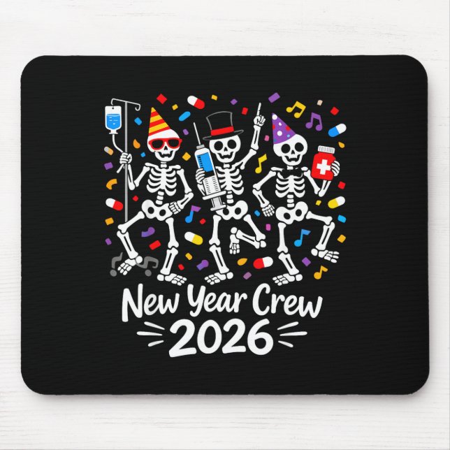 Alfombrilla De Ratón Nurse Skeleton New Year Crew 2026 Funny Er Icu Par (Frente)