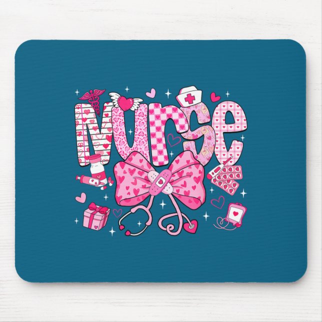 Alfombrilla De Ratón Nurse Valentine's Day Heart Stethoscope Er Icu Nic (Frente)