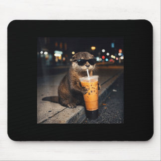 Alfombrilla De Ratón Nutria genial bebiendo café con leche helado para