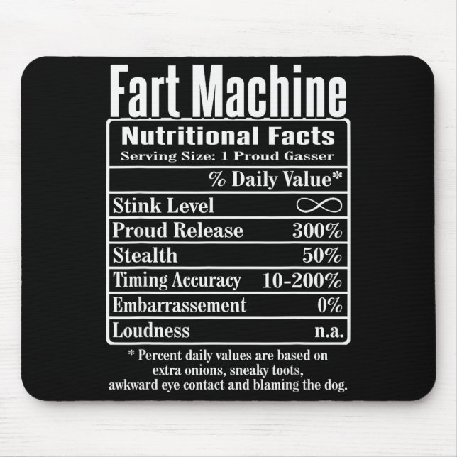 Alfombrilla De Ratón Nutrion Facts Fart Machine Dad Jokes Funny Farting (Frente)