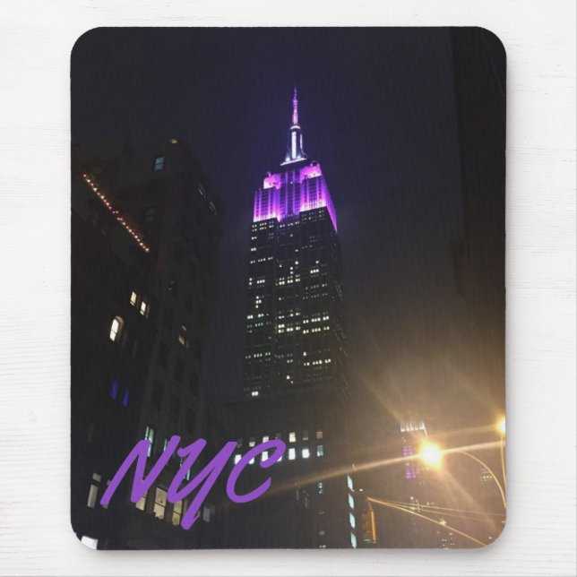 Alfombrilla De Ratón NYC Rascacielos Purple Empire State Building Night (Frente)