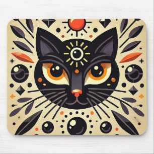 Alfombrilla De Ratón Obra de arte mística de un gato negro