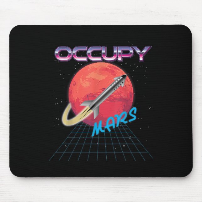 Alfombrilla De Ratón Occupy Mars Space Rocket Synthwave Outrun Retro (Frente)