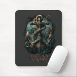 Alfombrilla De Ratón Ocean Grave Kraken Anchor Dark Fantasy<br><div class="desc">A large, extended gaming mousepad or standard desk mat featuring the 'Ocean Grave' dark nautical design. A distressed, corroded anchor-cross structure is tightly wrapped by gnarled golden octopus tentacles against a background of atmospheric dark teal and black paint splatters. Below the artwork, the text 'OCEAN GRAVE' is displayed in distressed...</div>
