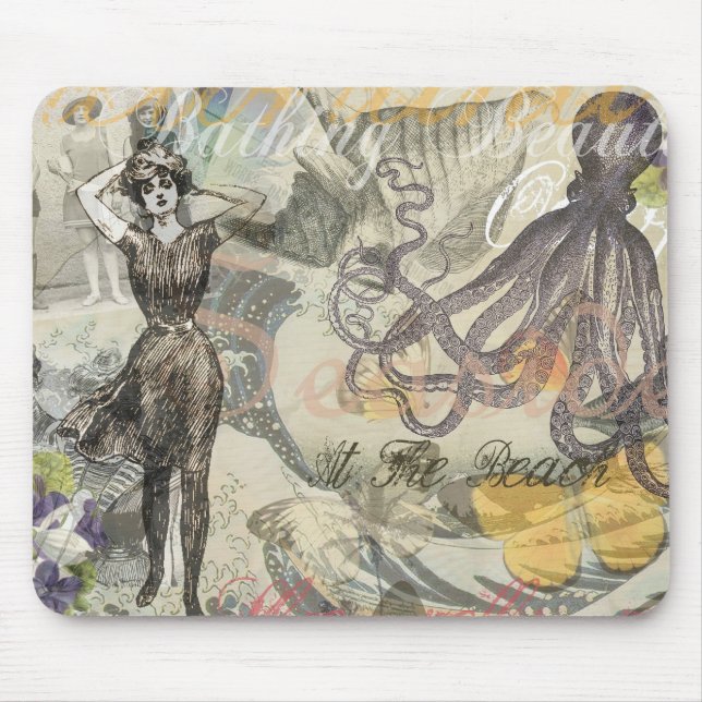 Alfombrilla De Ratón Octopus Beach Antique Coastal Steampunk (Frente)