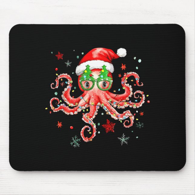 Alfombrilla De Ratón Octopus Gles Santa Hat Christmas Light Ocean Anima (Frente)