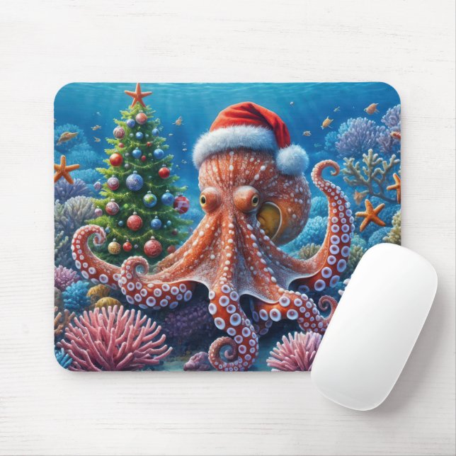Alfombrilla De Ratón Octopus navidad con Santa Hat (Con ratón)