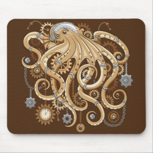 Alfombrilla De Ratón Octopus Steampunk Surreal Retro Style Machine
