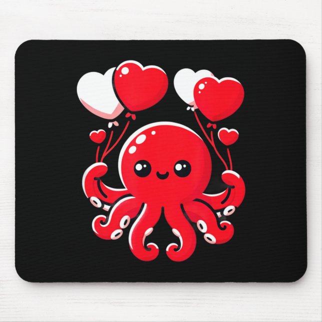 Alfombrilla De Ratón Octopus With Heart Balloons Adorable Valentines Da (Frente)