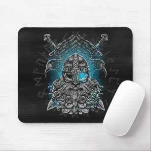 Alfombrilla De Ratón Odin con cuervos y espadas Mitología vikinga azul