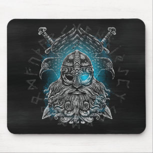 Alfombrilla De Ratón Odin con cuervos y espadas Mitología vikinga azul