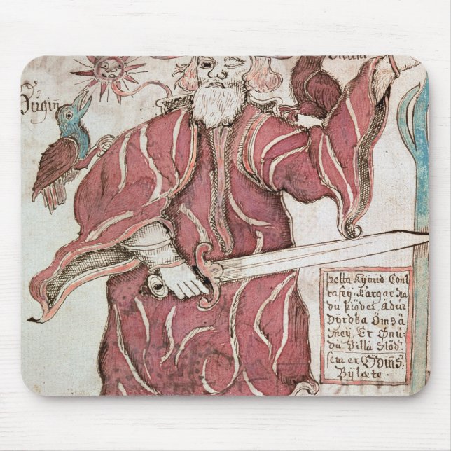 Alfombrilla De Ratón Odin, con sus dos cuervos, Hugin y Munin (Frente)