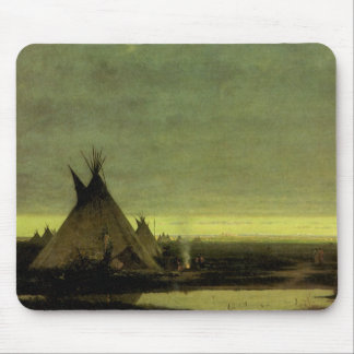 Alfombrilla De Ratón Oeste vintage, campamento indio al amanecer de Tav