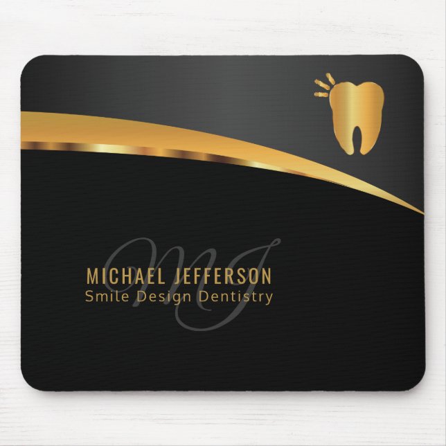 Alfombrilla De Ratón Oficina de dentistas monogramas - Negro y Oro (Frente)