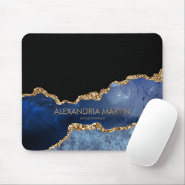 Alfombrilla De Ratón Oficina de Mármol Dorado Azul Marina Moderno