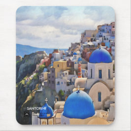 Alfombrilla De Ratón Oia, Santorini. Grecia. Pintura del petróleo. Gift