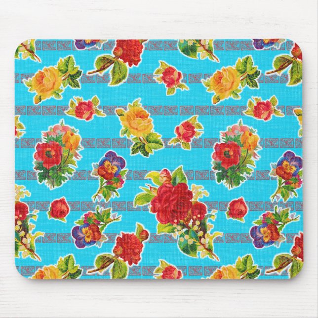 Alfombrilla De Ratón Oilcloth inspirado mexicano - flores de la (Frente)