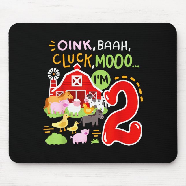 Alfombrilla De Ratón Oink Baa Moo I'm 2 Farm Animals 2nd Birthday Two Y (Frente)