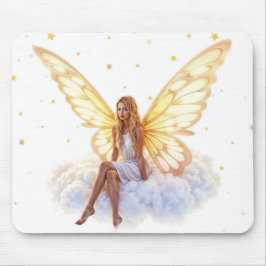 Alfombrilla De Ratón Ojos mágicos y azules hermosos alas doradas brilla