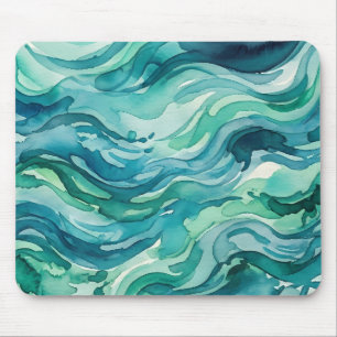 Alfombrilla De Ratón Olas de océano de acuarela de menta azulada