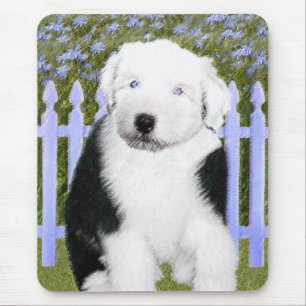 Alfombrilla De Ratón Old English Sheepdog Puppy Painting - Dog Art