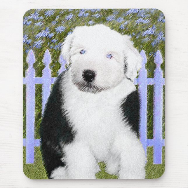 Alfombrilla De Ratón Old English Sheepdog Puppy Painting - Dog Art (Frente)