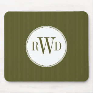 Alfombrilla De Ratón Olive Pinstripe Monogram Mousepad