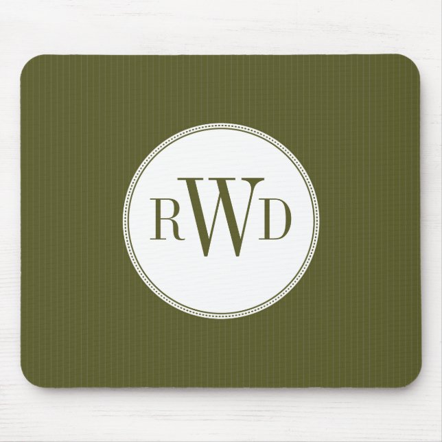 Alfombrilla De Ratón Olive Pinstripe Monogram Mousepad (Frente)
