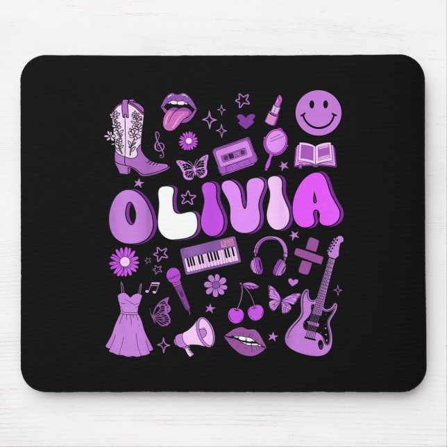 Alfombrilla De Ratón Olivia First Name I Love Olivia Groovy 80's Girls  (Frente)
