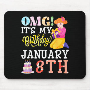 Alfombrilla De Ratón Omg Es Mi Cumpleaños El 8 De Enero Chica Linda Con