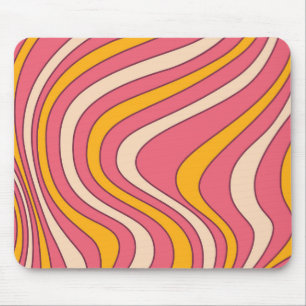 Alfombrilla De Ratón Ondas de estilo retro rosa y naranja