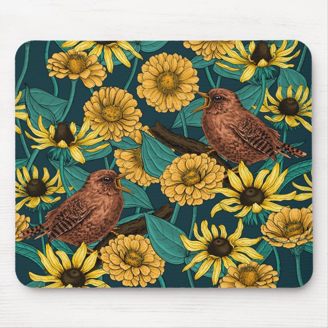 Alfombrilla De Ratón Ondas y flores en azul oscuro (Frente)