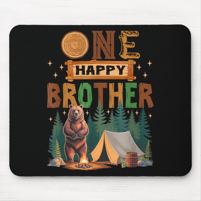 Alfombrilla De Ratón One Happy Brother Camper 1st Birthday Camng Bear  (Frente)