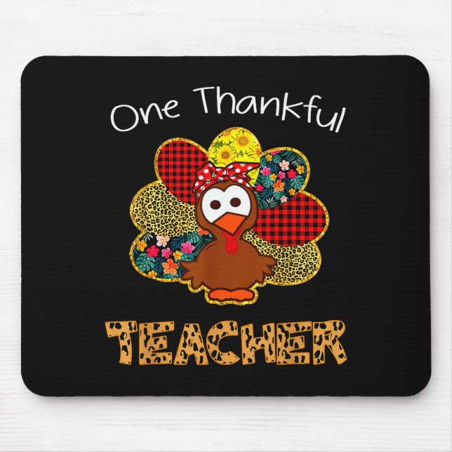 Alfombrilla De Ratón One Thankful Teacher Shirt Funny Cute Turkey Thank (Frente)