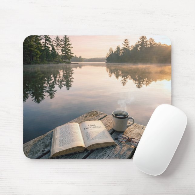 Alfombrilla De Ratón Open Book With Coffee On a Lake Dock (Con ratón)