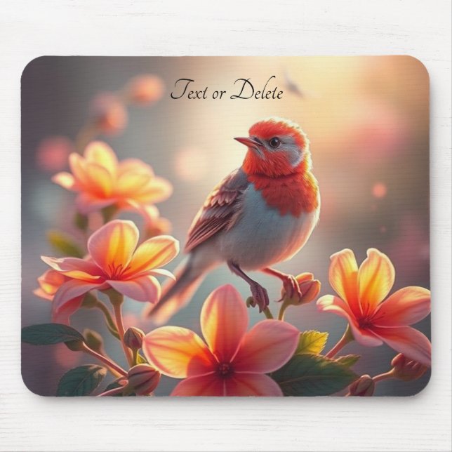 Alfombrilla De Ratón Orange Bird Floral Mousepad (Frente)