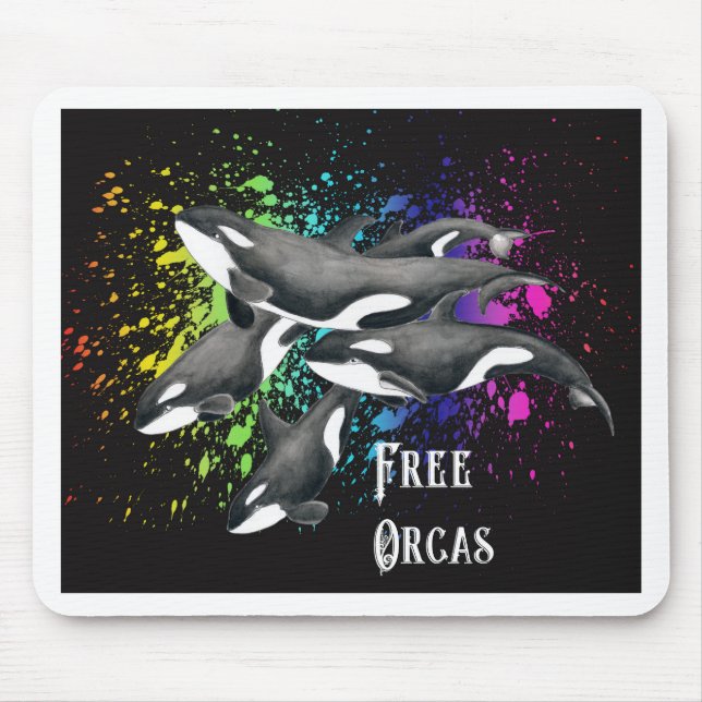Alfombrilla De Ratón Orca Ballenas acuarela Splash Negro (Frente)