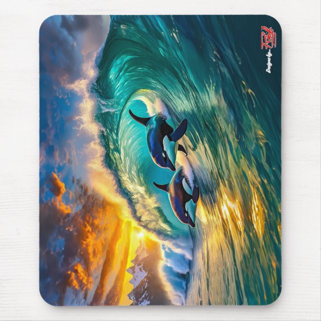 Alfombrilla De Ratón Orcas En Surf Design Por Rich AMeN Gill (Frente)