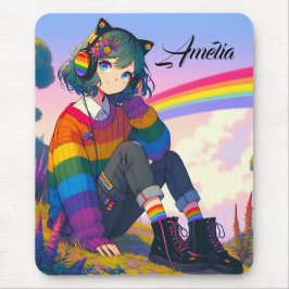 Alfombrilla De Ratón Orgullo lésbico LGBTQIA+ Chica de anime personaliz