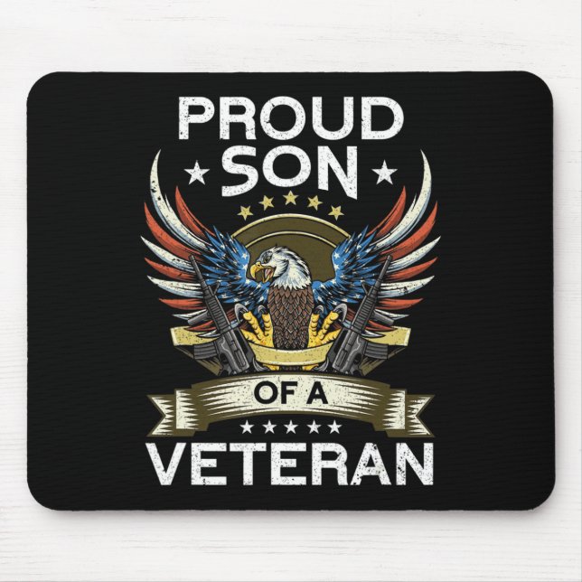 Alfombrilla De Ratón Orgulloso Hijo De Una Veterana Bandera Estadounide (Frente)