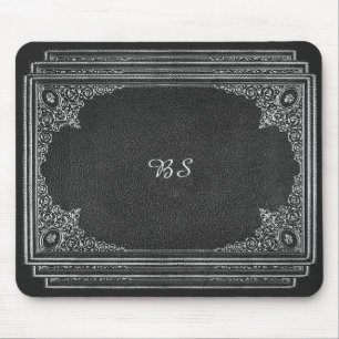 Alfombrilla De Ratón Ornamental plateado sobre negro con iniciales