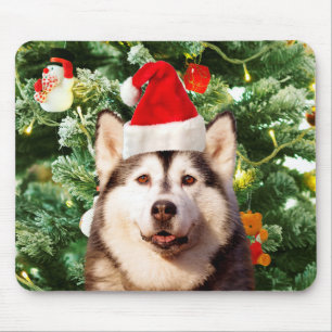 Alfombrilla De Ratón Ornamento de árbol de navidad siberiano Husky Snow