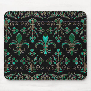 Alfombrilla De Ratón Ornamento de Fleur-de-lis Malachite Green