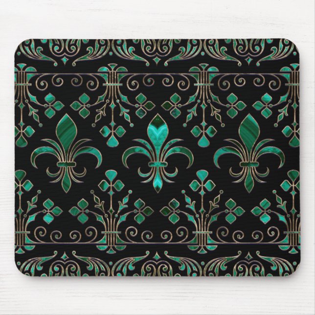 Alfombrilla De Ratón Ornamento de Fleur-de-lis Malachite Green (Frente)