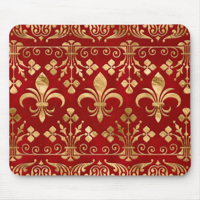 Alfombrilla De Ratón Ornamento Fleur-de-lis Rojo de lujo (Frente)