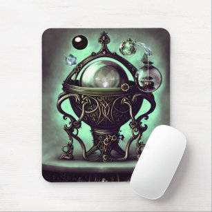 Alfombrilla De Ratón Ornate Cauldron con bola de cristal verde y orbs